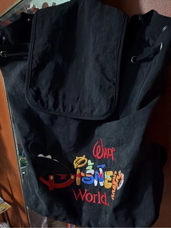 Disney Handbags - Vintage Disney Black Drawstring Backpack with Mickey Tag